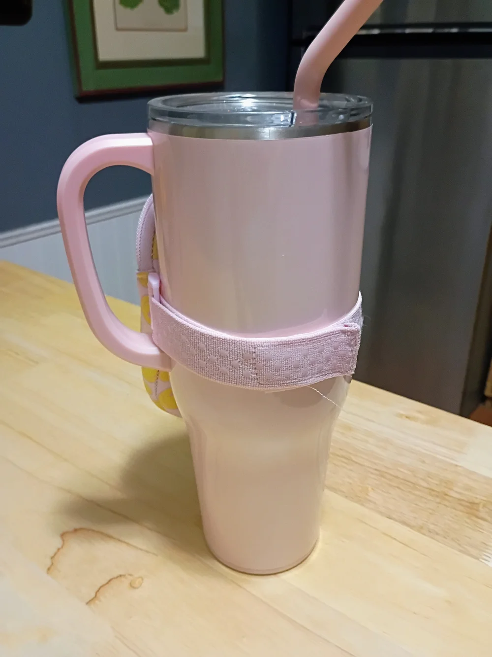 Swig Pink Travel Mug with Yellow Smiley Pouch
